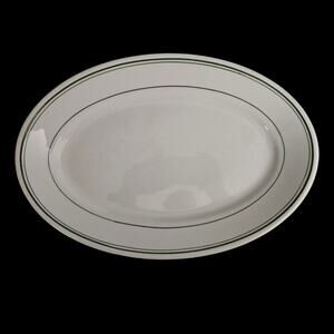 Wellsville China Oval Serving Platter Green Trim Restaurant Ware USA
